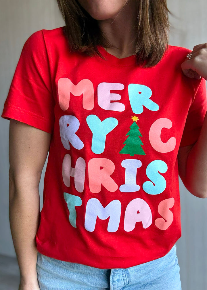 Women's Red Merry Christmas  Short Sleeve Tee