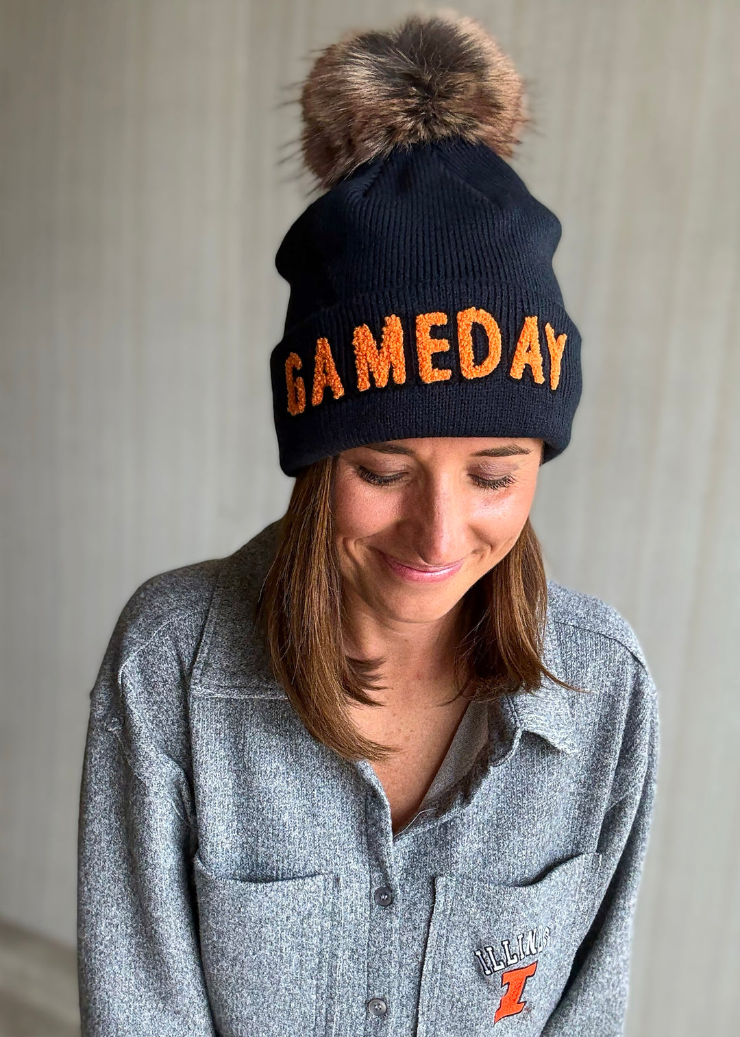 Women's Navy & Orange Game Day Pom Hat