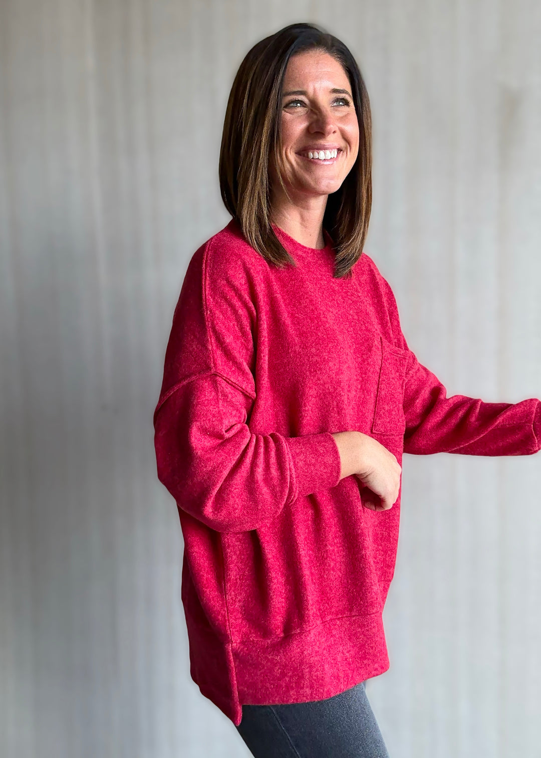 Women's Cozy Brushed Melange Drop Shoulder Top