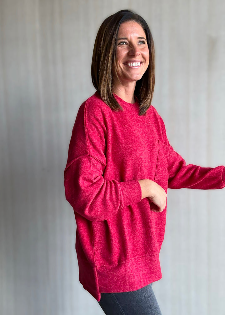 Women's Cozy Brushed Melange Drop Shoulder Top