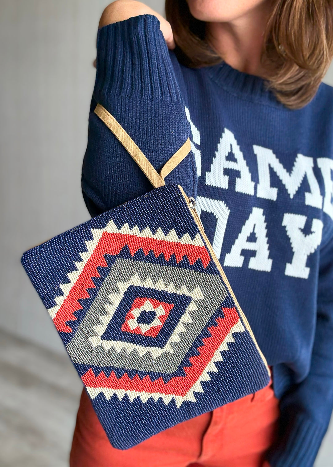Beaded Blue & Orange Aztec Wristlet | Beaded Game Day Wristlet Purse 
