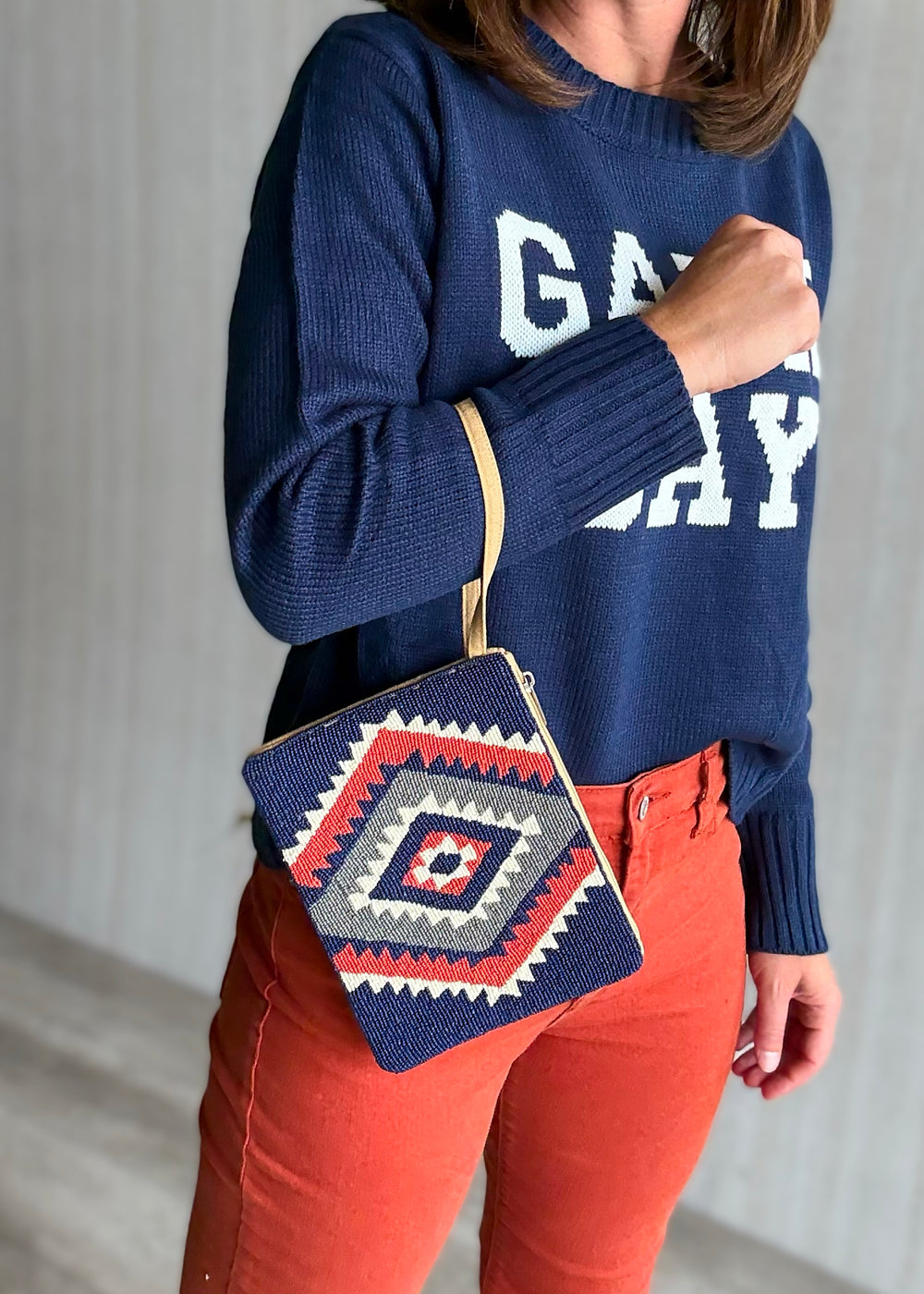 Beaded Blue & Orange Aztec Wristlet | Beaded Game Day Wristlet Purse 