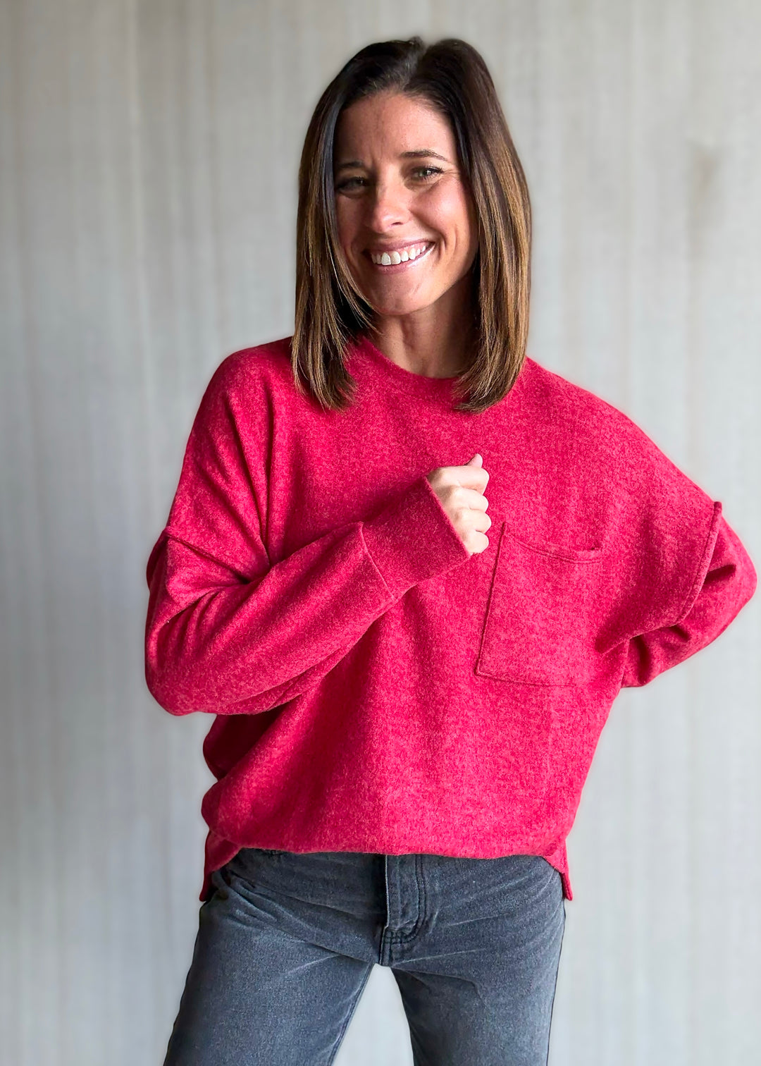 Women's Cozy Brushed Melange Drop Shoulder Top