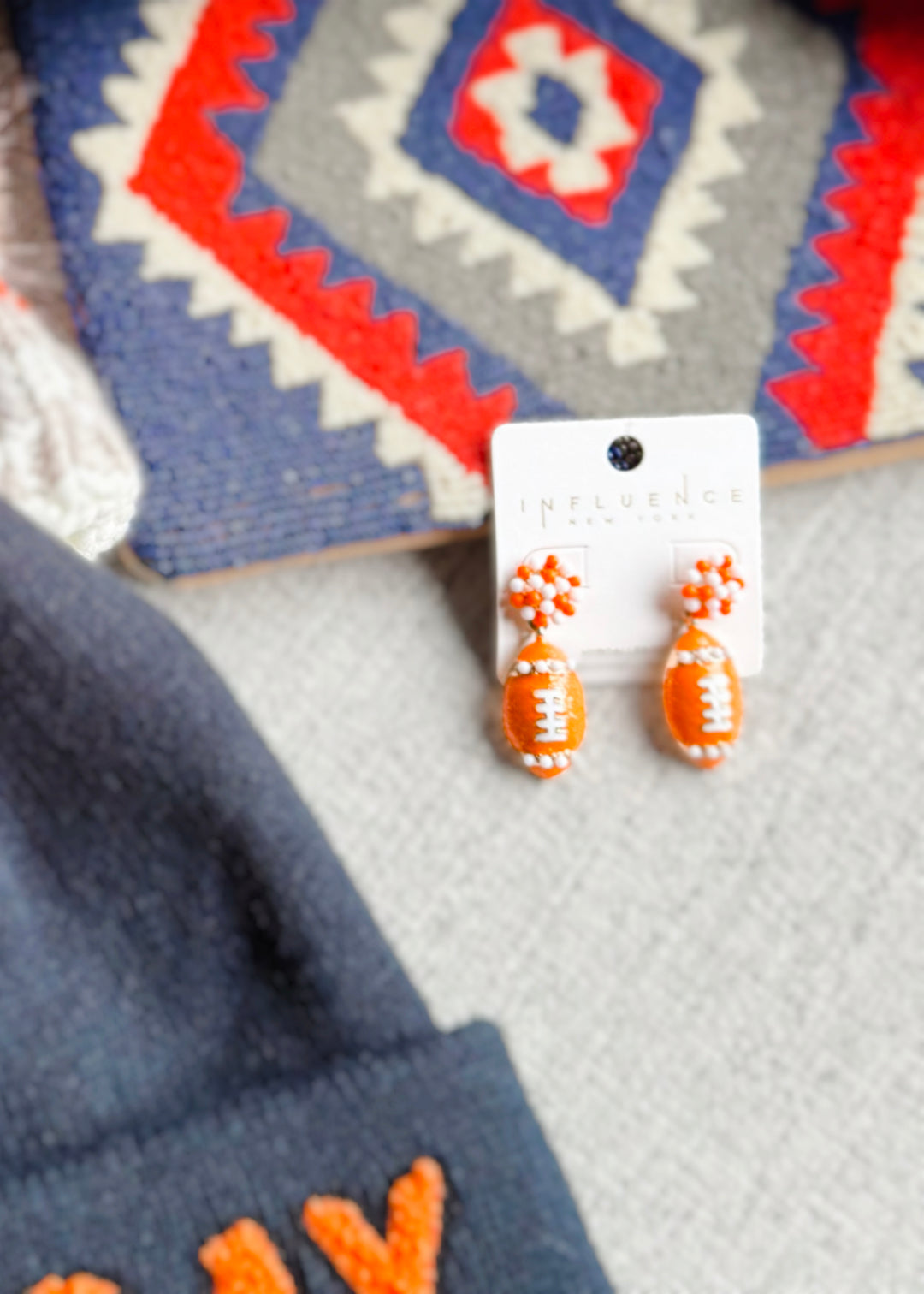Orange Football Dangle Earrings