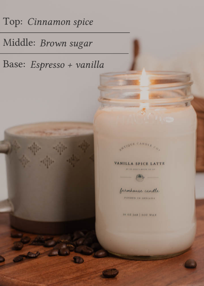 Vanilla Spice Latte - Soy Wax 16 oz Mason Jar Candle
