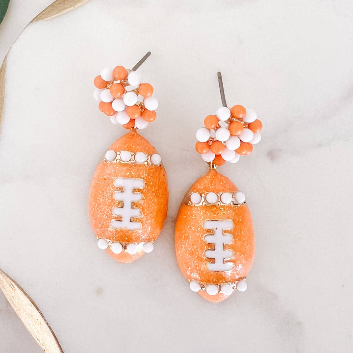Orange Football Dangle Earrings