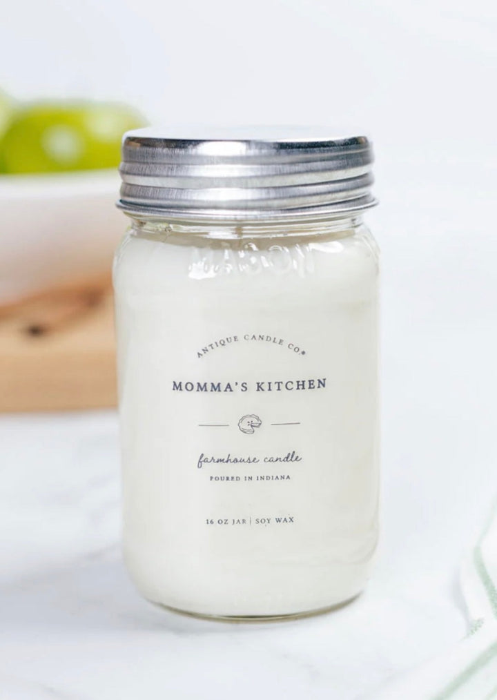 Momma's Kitchen 16 oz Farmhouse Mason Jar Soy Wax Candle | Antique Candle Co., hand poured in Indiana