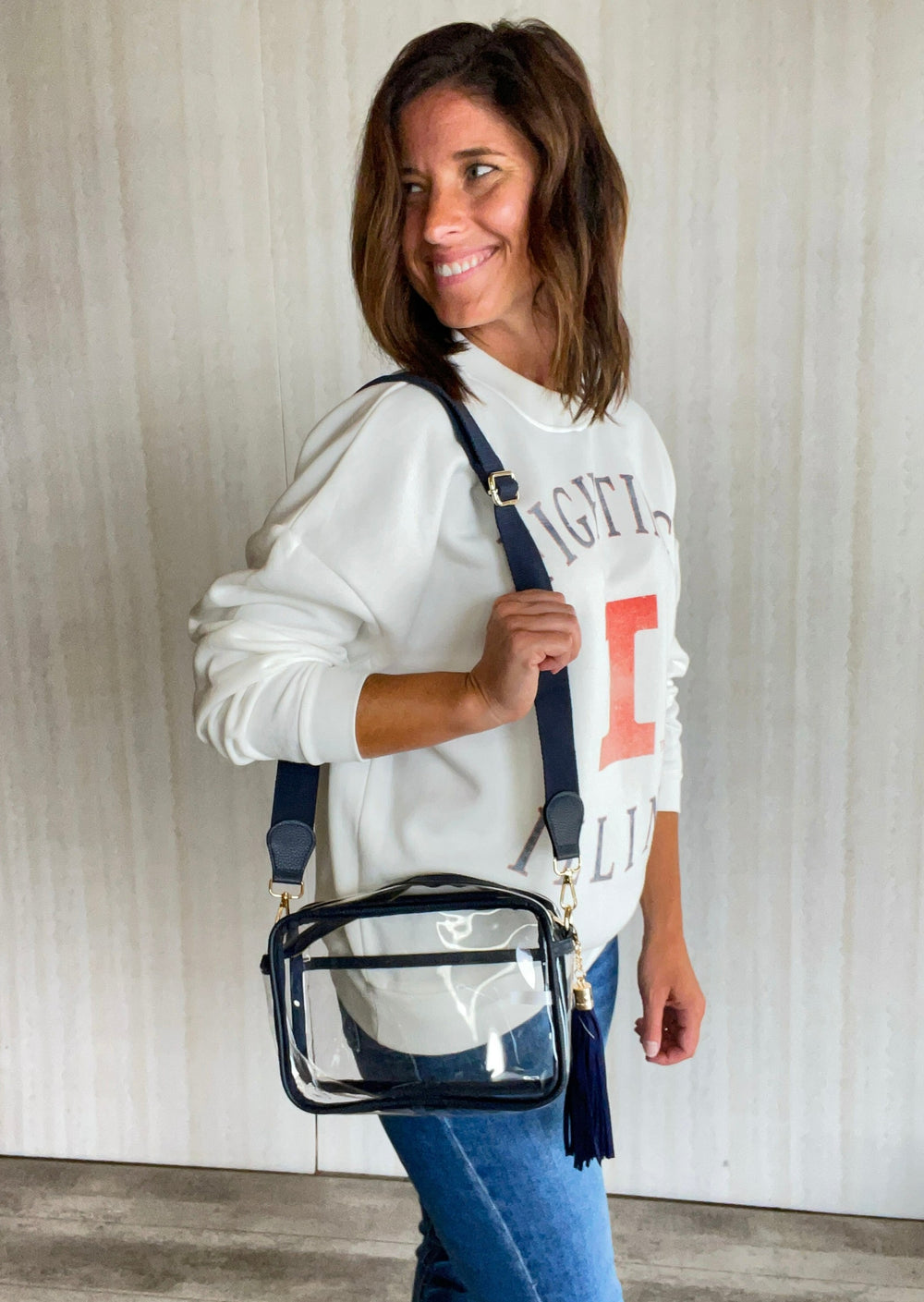 Navy Game Day Clear Crossbody Bag
