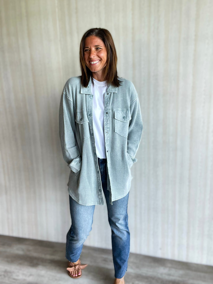 Mono B Smoky Blue Waffle Knit Jacket