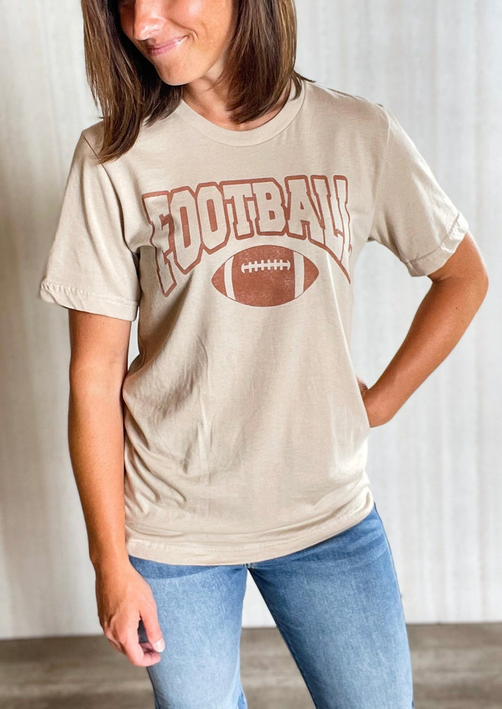 Football Graphic T-Shirt | Tan Football Shirt with Orange Graphics