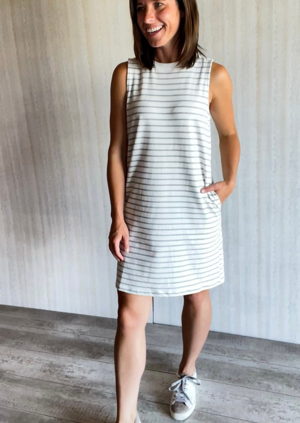 White and Gray Striped Dress