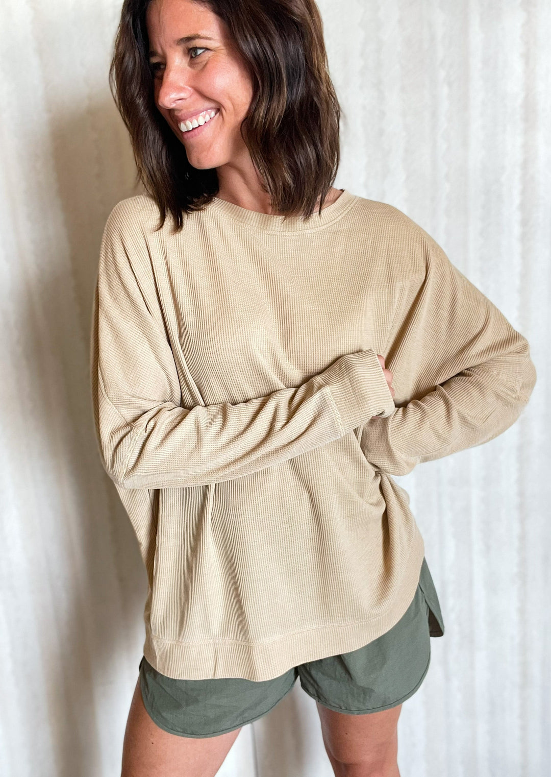 Taupe Waffle Ribbed Pullover