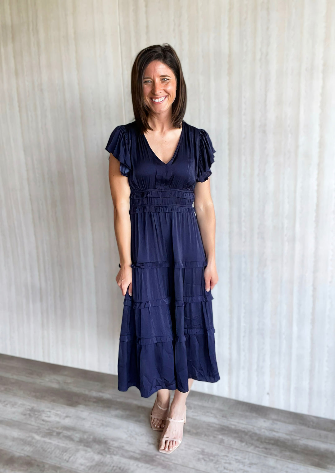 Navy V-Neck Tiered Maxi Dress