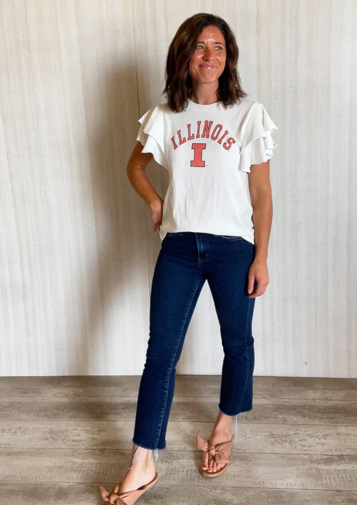 White Illinois Flutter Sleeve Top