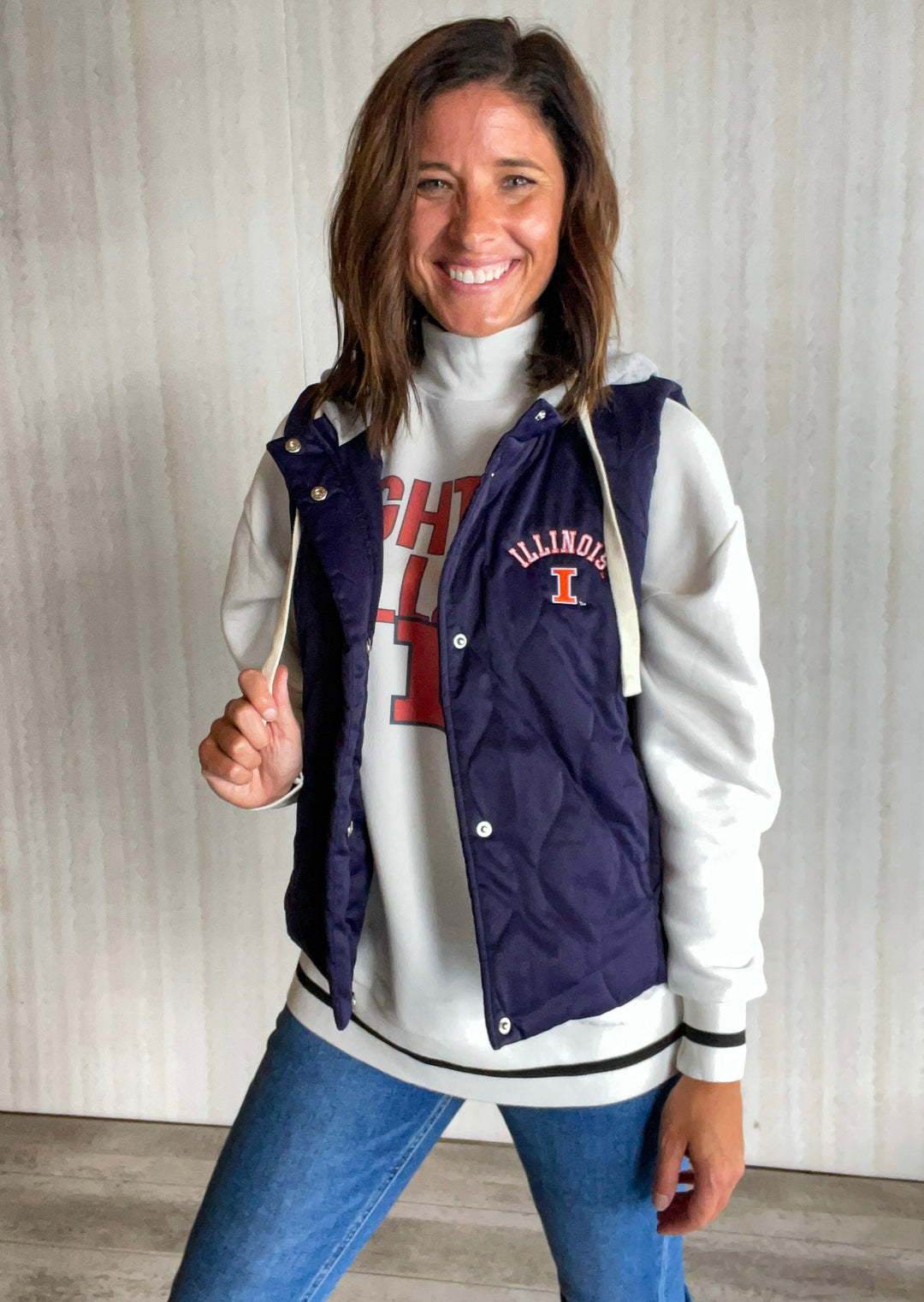 Illinois Hooded Navy Puffer Vest | Champaign-Urbana Game Day Clothing Boutique for Women