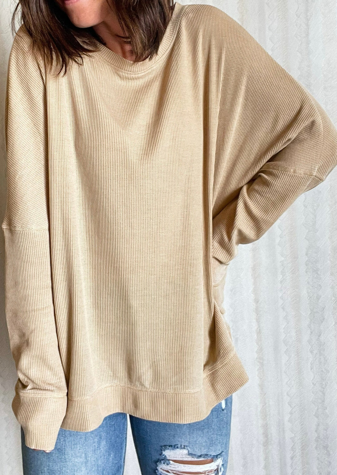 Taupe Waffle Ribbed Pullover