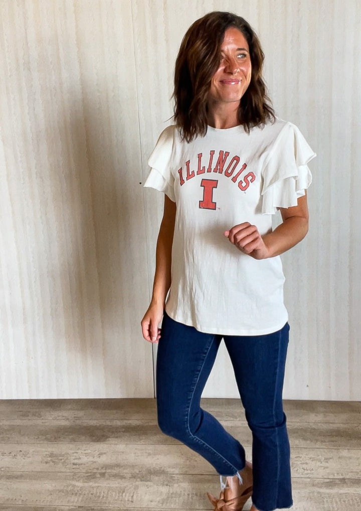 White Illinois Flutter Sleeve Top