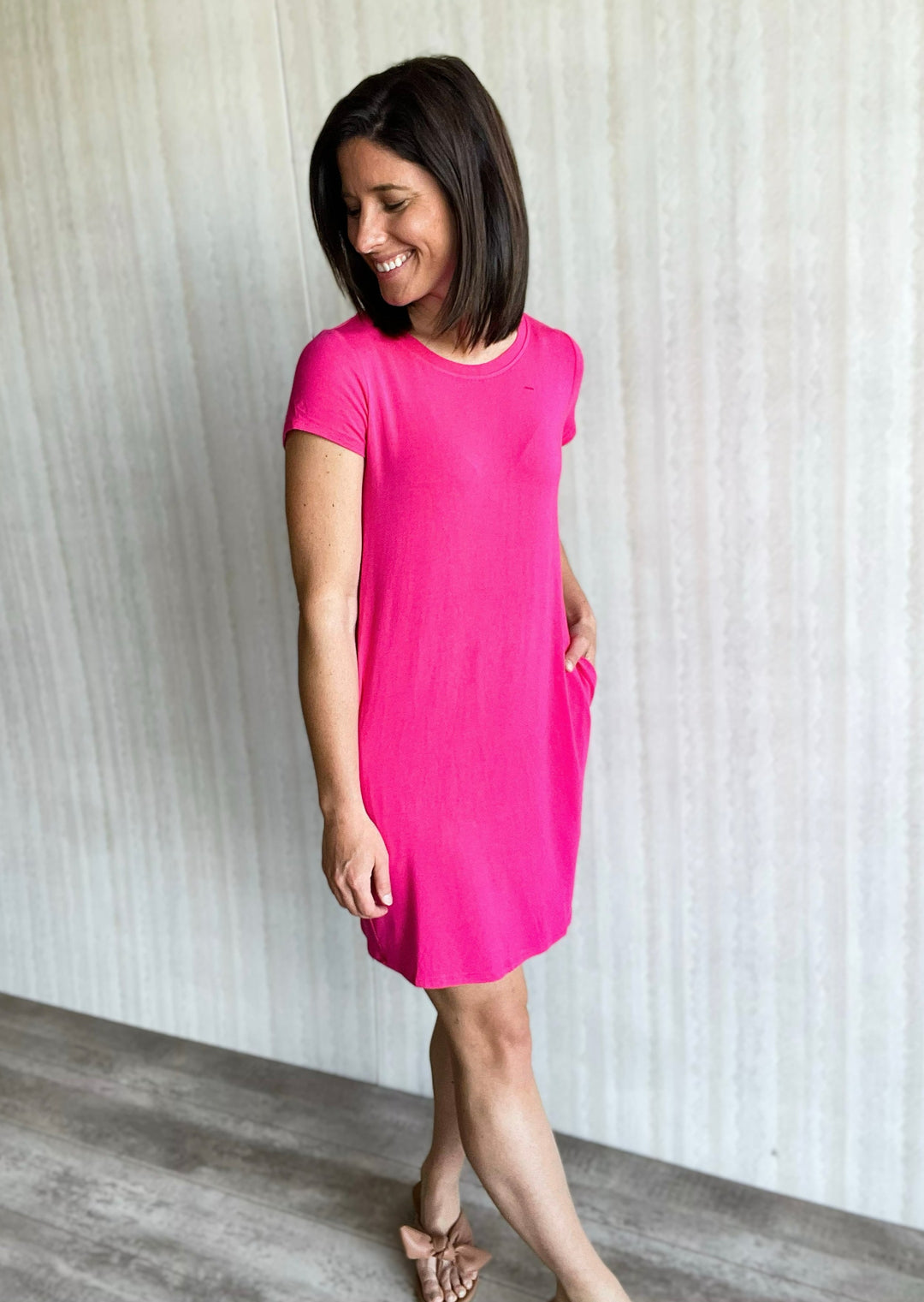 Hot Pink T-Shirt Dress with Pockets | Comfortable and casual summer dresses