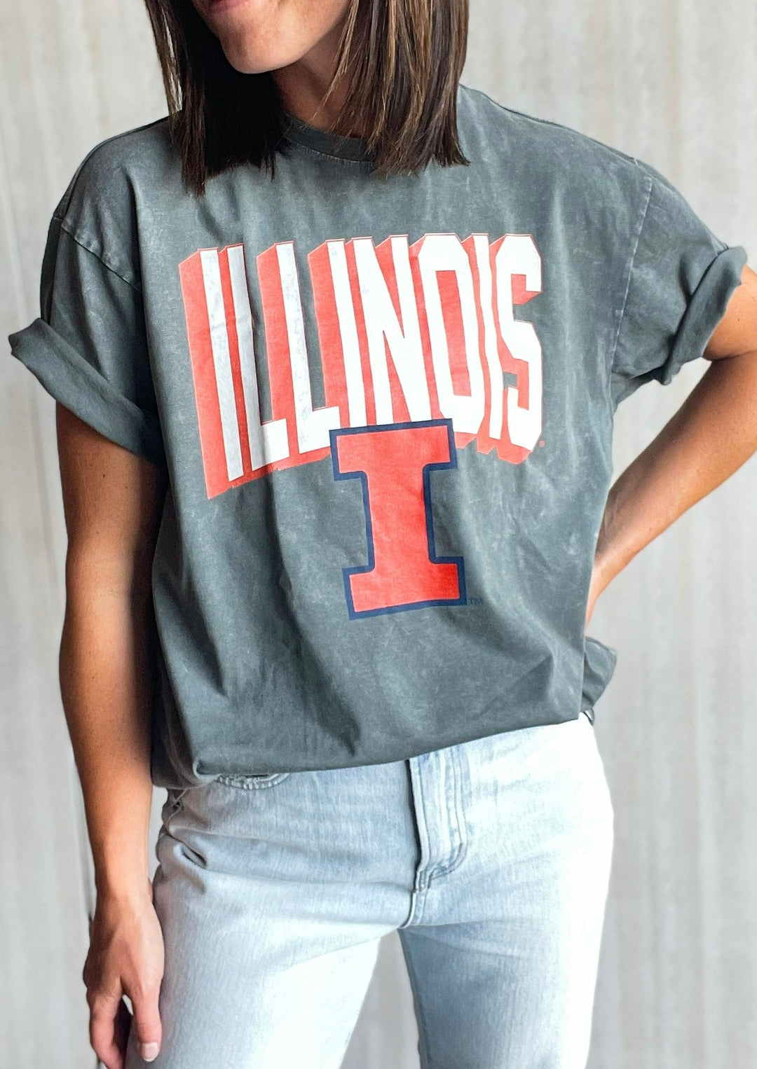 Charcoal Mineral Washed Illinois Graphic Oversized T-shirt