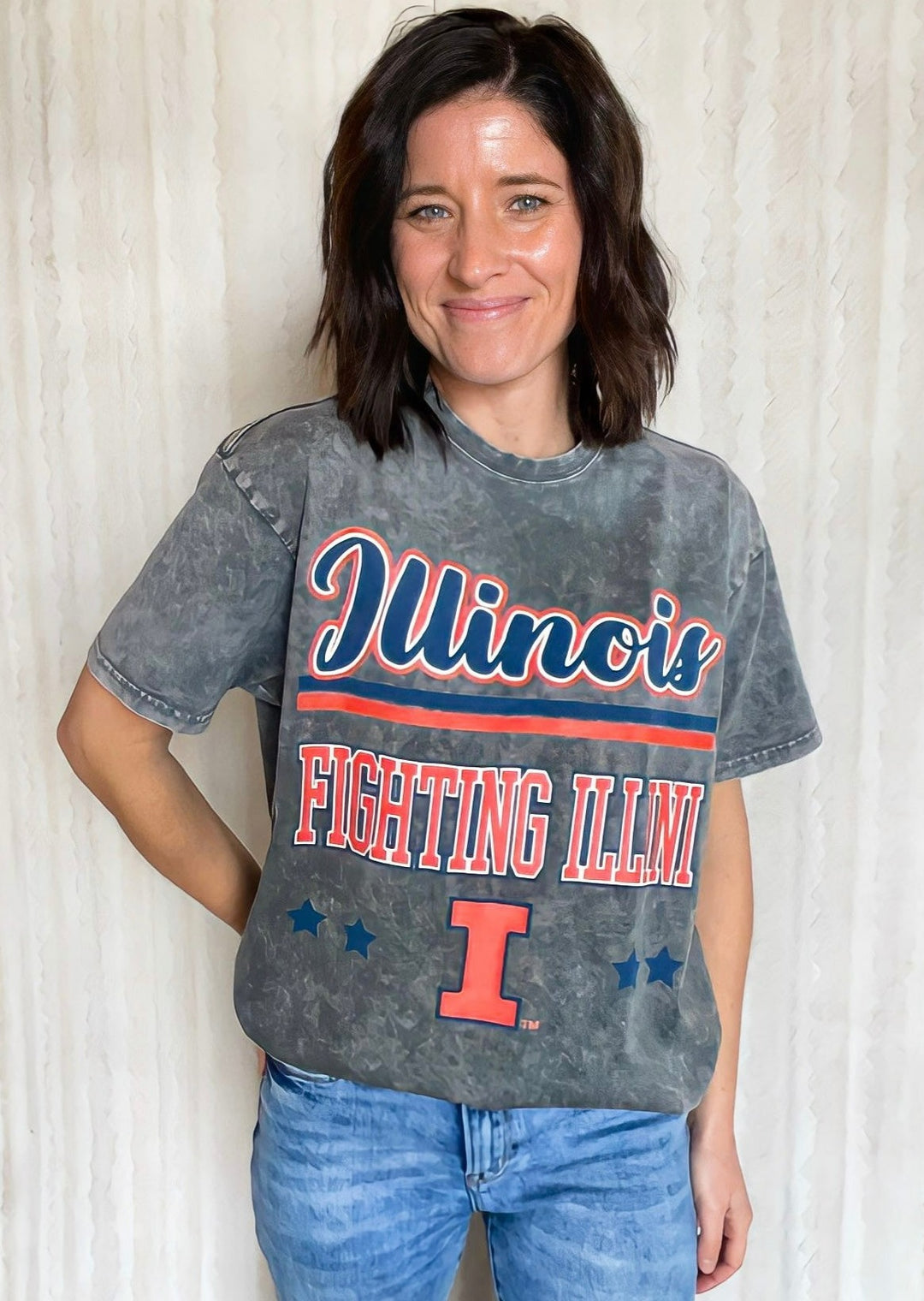 Mineral Washed Oversized llinois Tee | Officially Licensed Illinois Fighting Illini T-Shirt