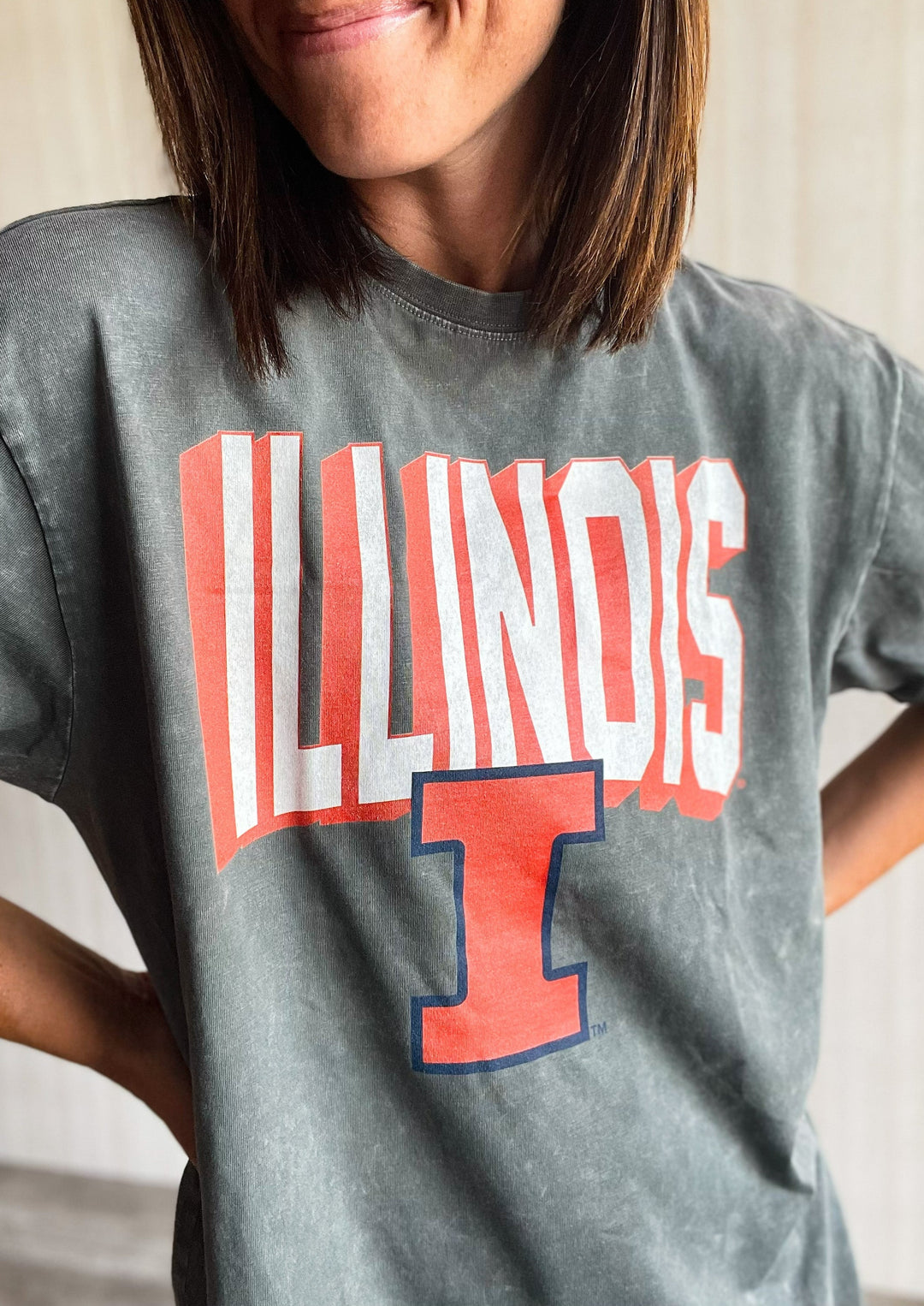 Charcoal Mineral Washed Illinois Graphic Oversized T-shirt