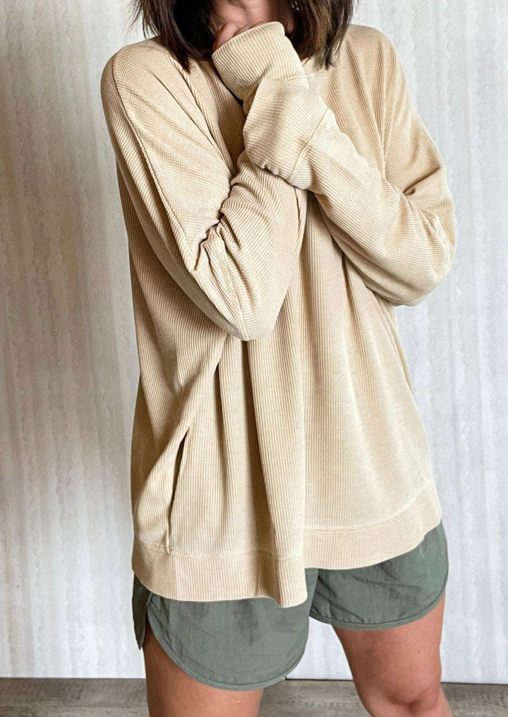 Taupe Waffle Ribbed Pullover