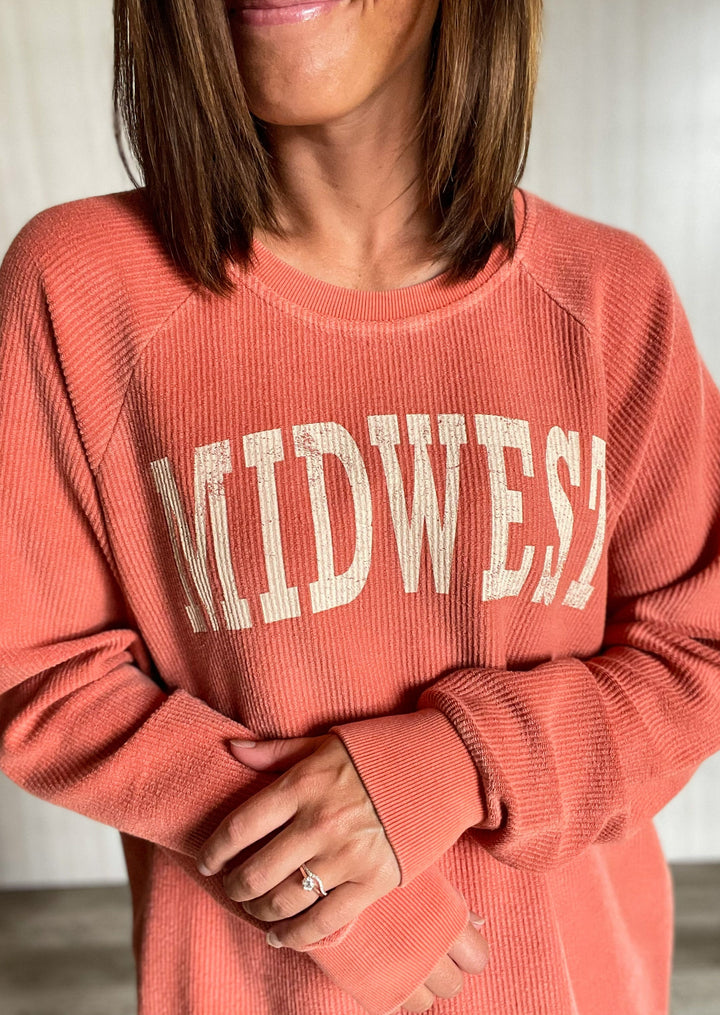 Orange Midwest Corded Crew Sweatshirt Pullover