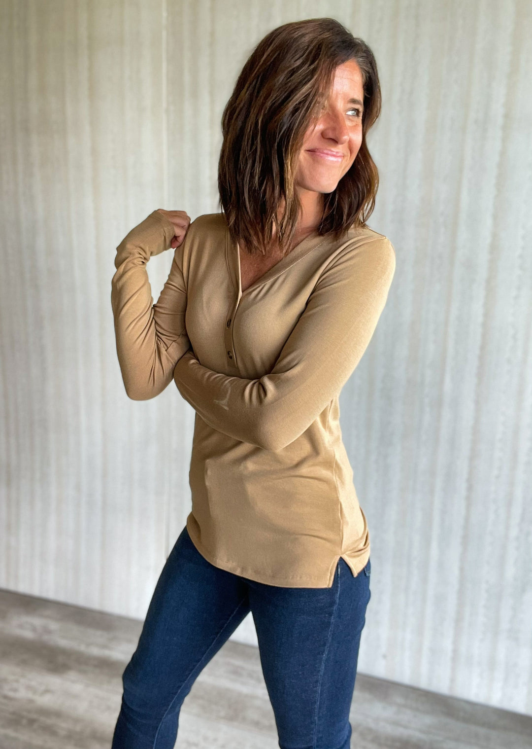 Tan Henley | Thread & Supply sold at Embolden Boutique in Central Illinois