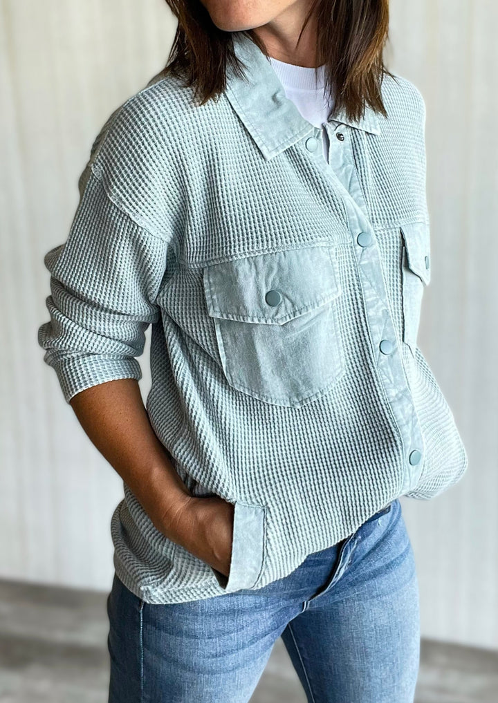 Mono B Smoky Blue Waffle Knit Jacket