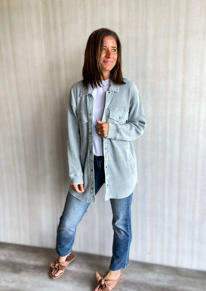 Mono B Smoky Blue Waffle Knit Jacket