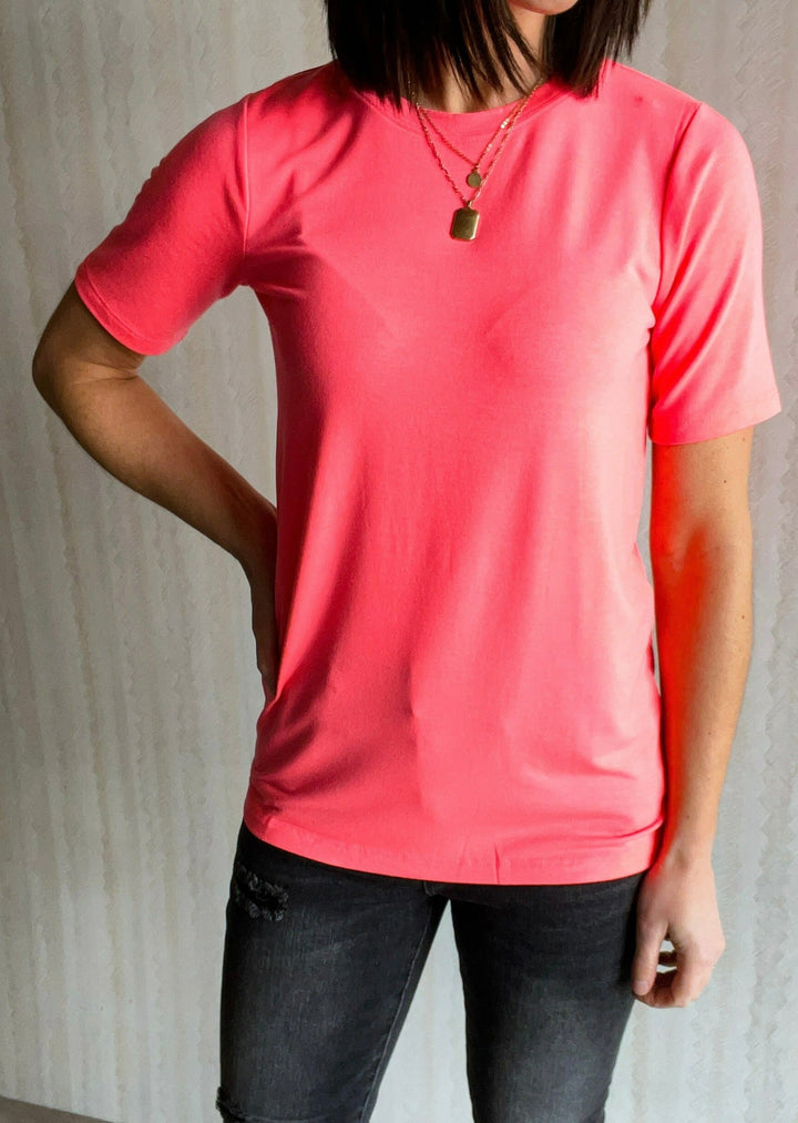 Coral Pink T-shirt with round neck | Women's Casual T-shirts
