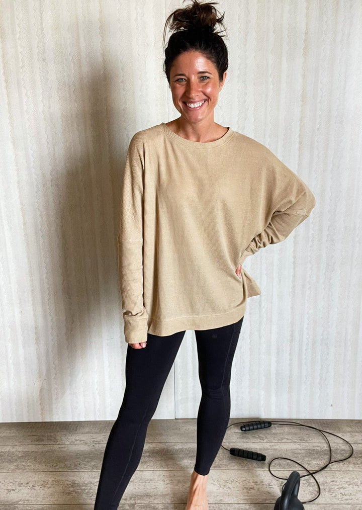 Taupe Waffle Ribbed Pullover