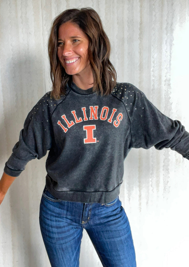 Vintage Studded Illinois Pullover | Champaign-Urbana Illinois Boutique