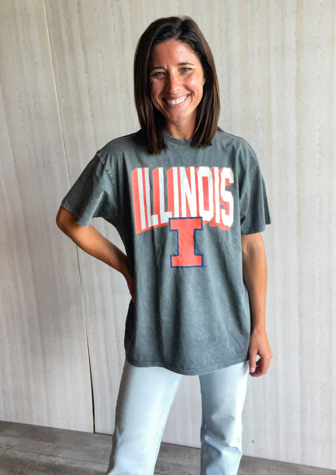 Charcoal Mineral Washed Illinois Graphic Oversized T-shirt