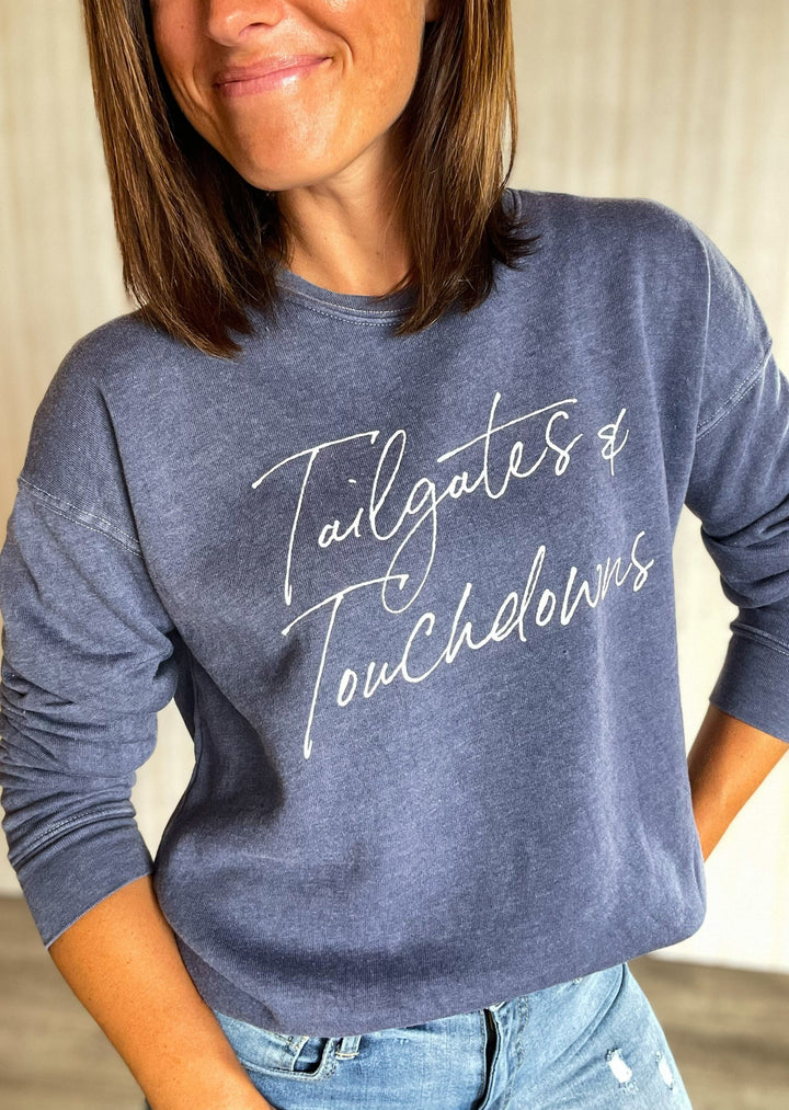 Blue Tailgates & Touchdowns Mineral Graphic Sweatshirt  | Game Day Football Sweatshirt