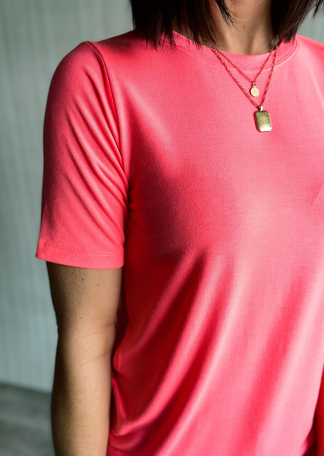 Coral Pink T-shirt with round neck | Women's Casual T-shirts