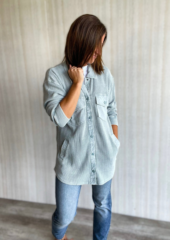 Mono B Smoky Blue Waffle Knit Jacket