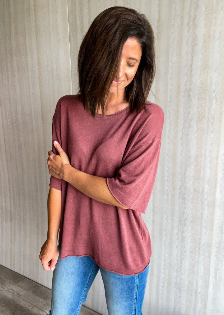 Light Maroon Crew-Neck light weight short sleeved summer sweater