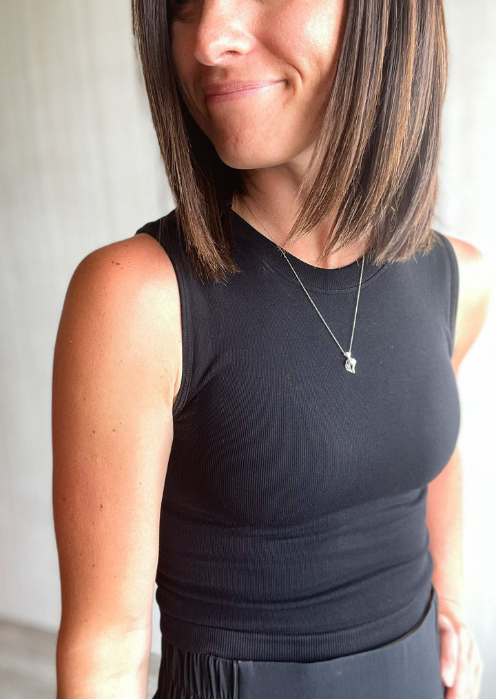 Ribbed Black Crop Top Tank Top