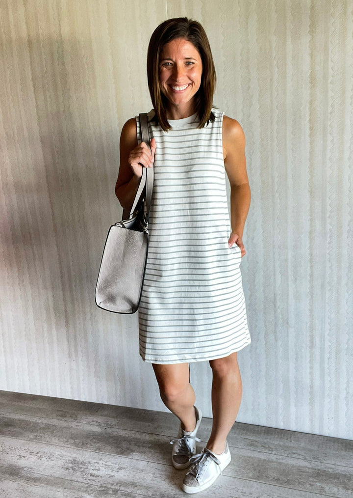 White and Gray Striped Dress