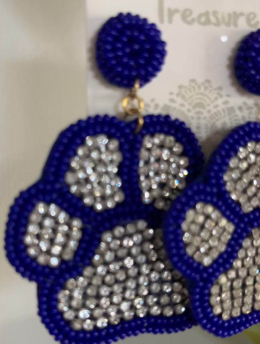 Blue Beaded Paw Print Earrings