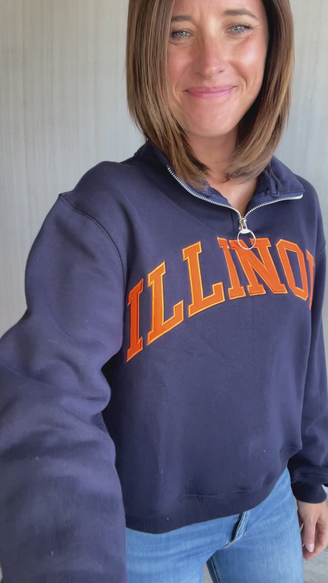 Women's Illinois Navy Quarter Zip Sweatshirt | Central Illinois Women's Clothing Boutique with game day clothing.