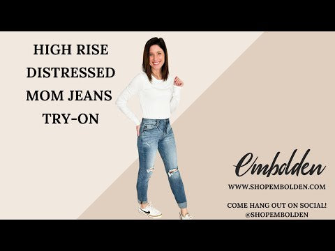 High Rise Distressed Mom Jean