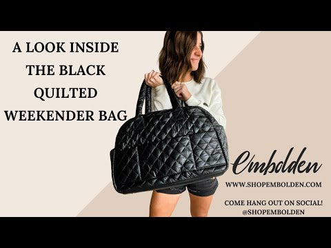 Black Quilted Nylon Weekender Bag