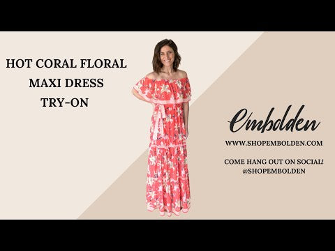 Hot Coral Floral Maxi Dress