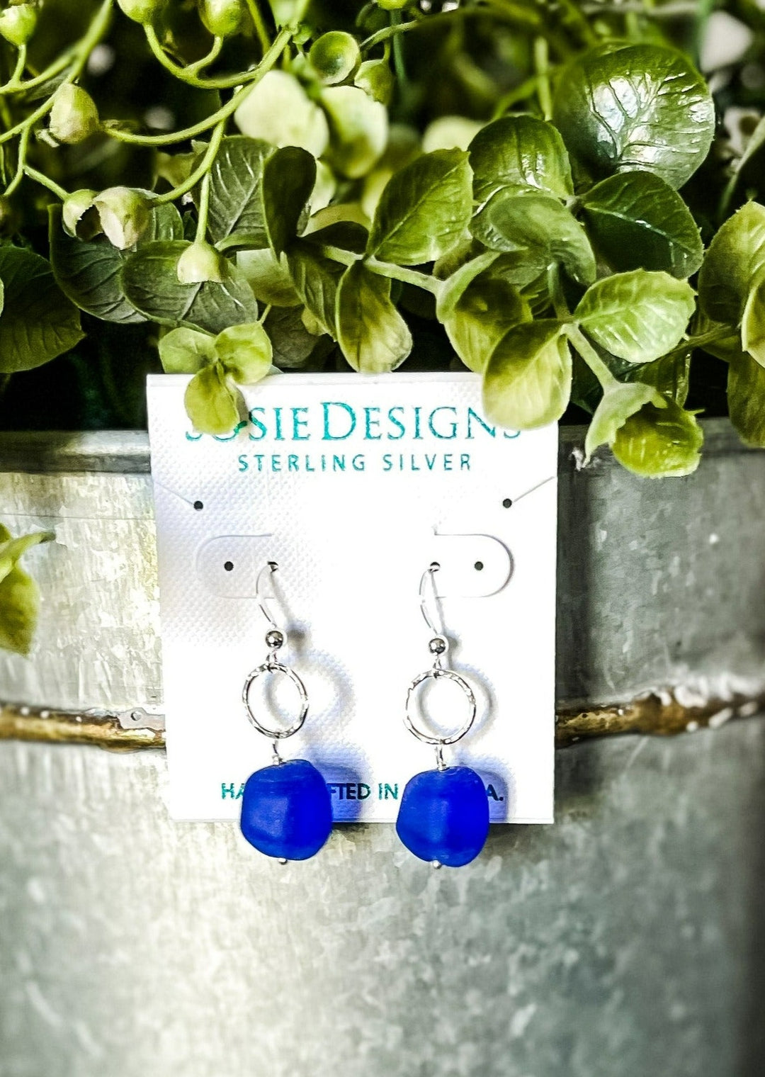 Cobalt Blue Eco Sea Hammered Ring Earrings