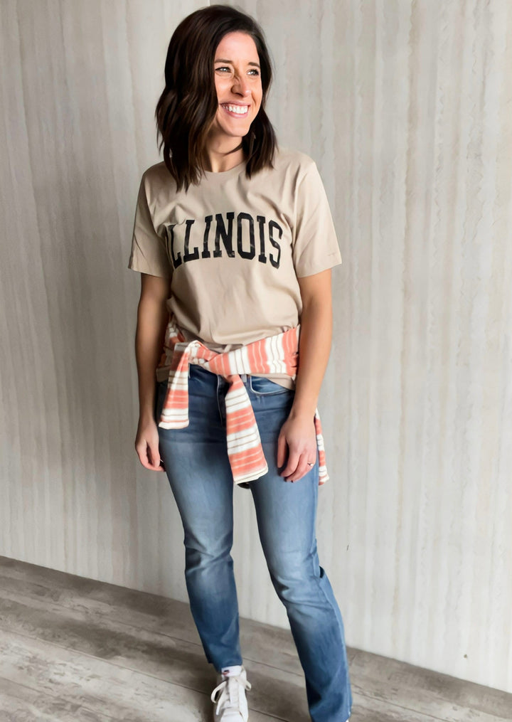 Illinois T-Shirt with Striped Hoodie and Jeans