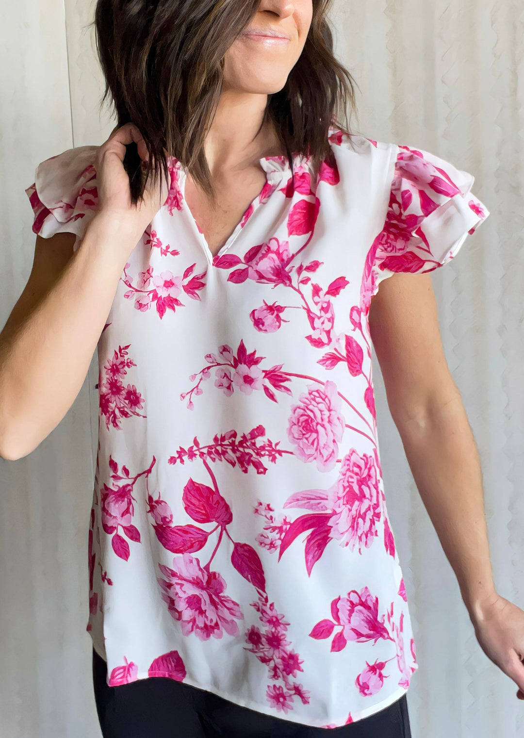 Pink and White Floral Dress Blouse | Spring Dress Blouse