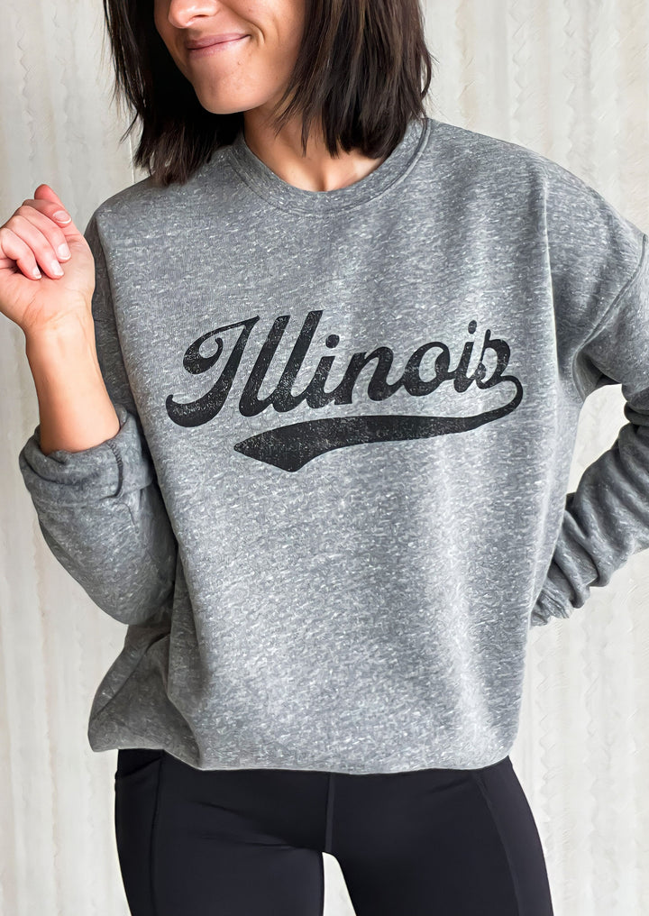Dark Gray Sweatshirt with "ILLINOIS" written in black cursive text.