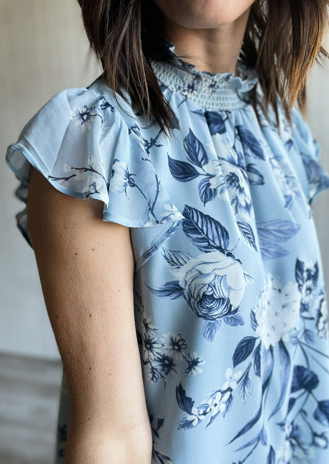 Light blue floral dress blouse